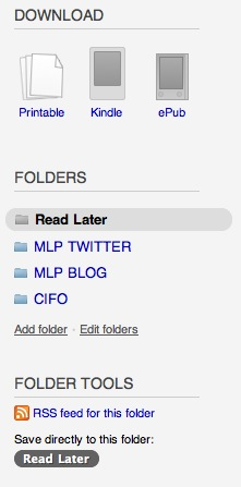 Read Later formats de descàrrega, carpetes i rss